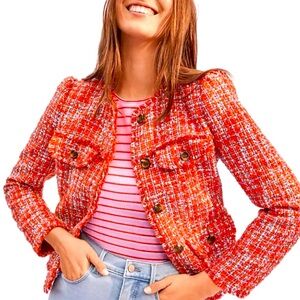 Cropped Tweed Jacket in Orange and Pink